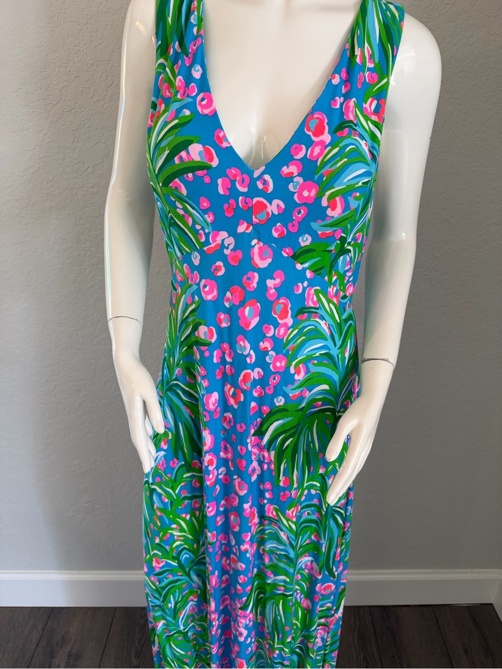 Lilly Pulitzer Blue pink Green Leopard florals noemi turquoise shore maxi Large - Picture 3 of 4